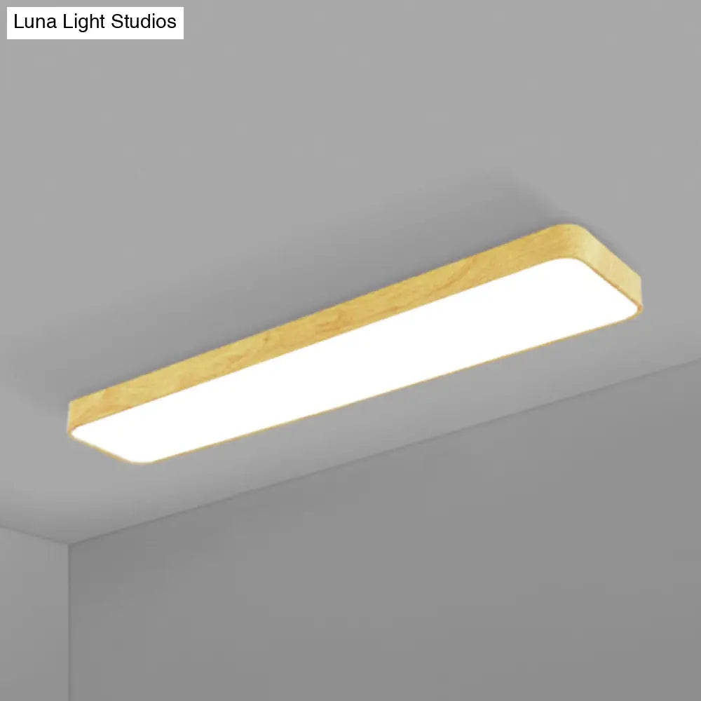 Minimalistic Led Aluminum Flush Mount Ceiling Light With Light-Wood Grain Rectangle Design