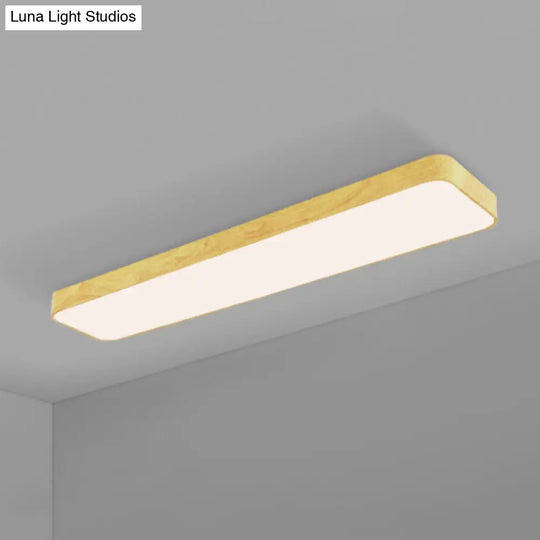 Minimalistic Led Aluminum Flush Mount Ceiling Light With Light-Wood Grain Rectangle Design