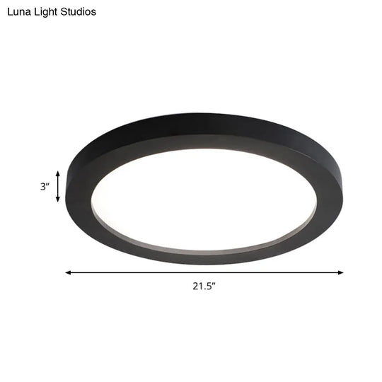 Minimalistic Led Black Flush Mount Ceiling Light Fixture - Plate Metal Recessed Diffuser