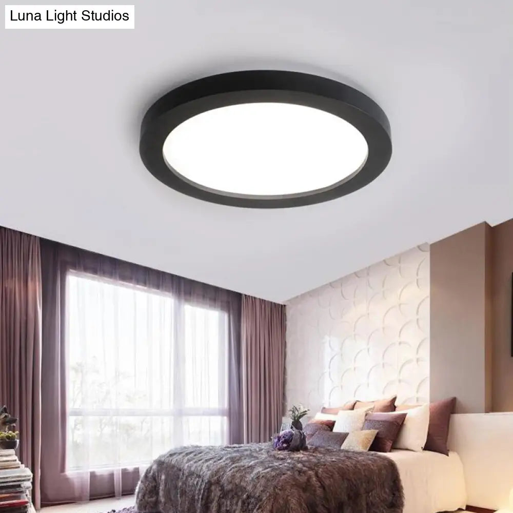 Minimalistic Led Black Flush Mount Ceiling Light Fixture - Plate Metal Recessed Diffuser