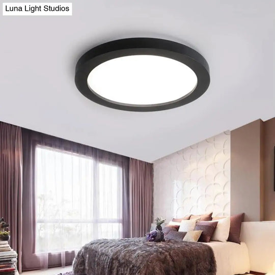 Minimalistic Led Black Flush Mount Ceiling Light Fixture - Plate Metal Recessed Diffuser