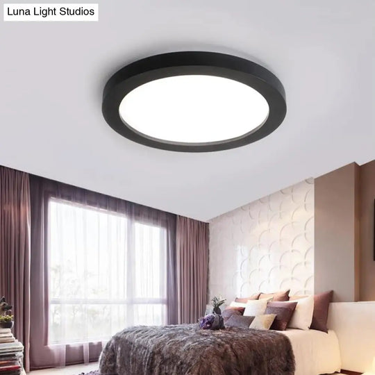 Minimalistic Led Black Flush Mount Ceiling Light Fixture - Plate Metal Recessed Diffuser 14/18/21.5