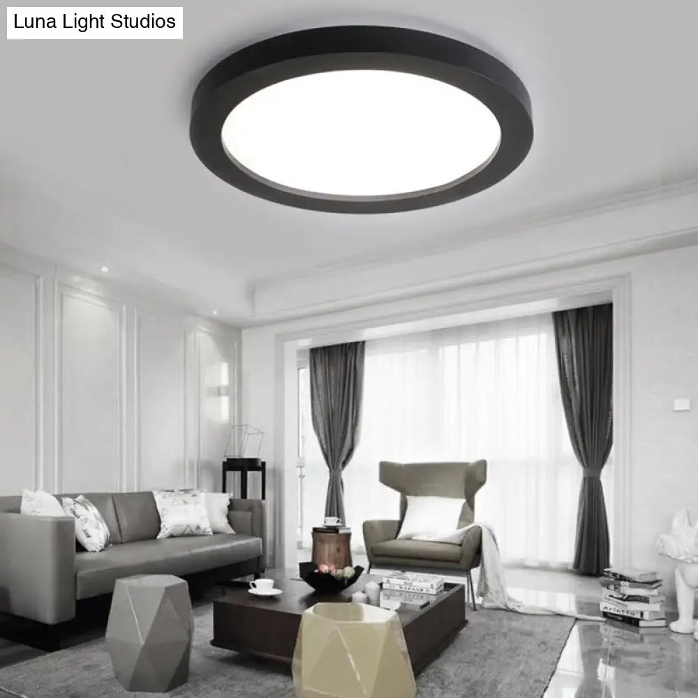 Minimalistic Led Black Flush Mount Ceiling Light Fixture - Plate Metal Recessed Diffuser 14/18/21.5