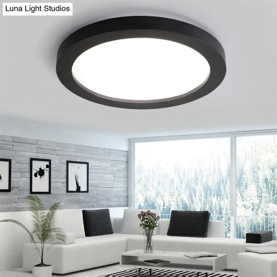 Minimalistic Led Black Flush Mount Ceiling Light Fixture - Plate Metal Recessed Diffuser 14/18/21.5