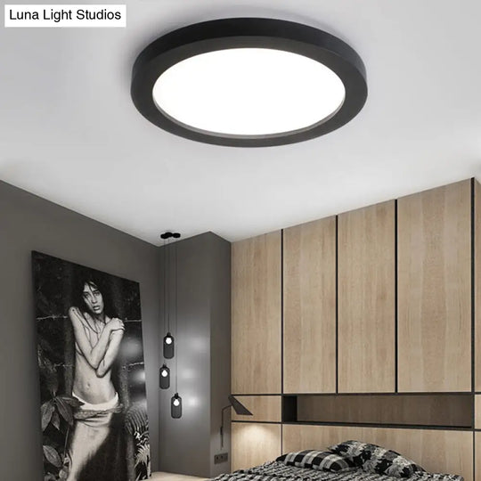 Minimalistic Led Black Flush Mount Ceiling Light Fixture - Plate Metal Recessed Diffuser 14/18/21.5