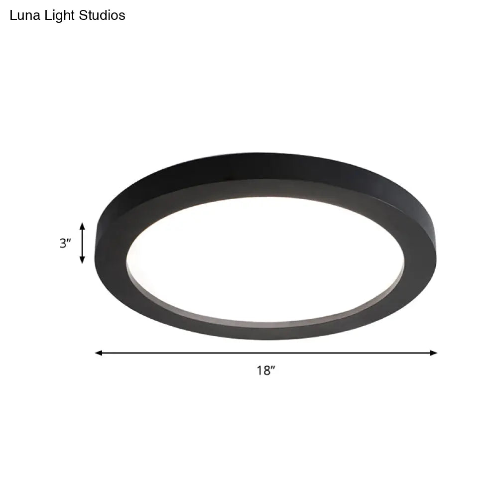 Minimalistic Led Black Flush Mount Ceiling Light Fixture - Plate Metal Recessed Diffuser 14/18/21.5