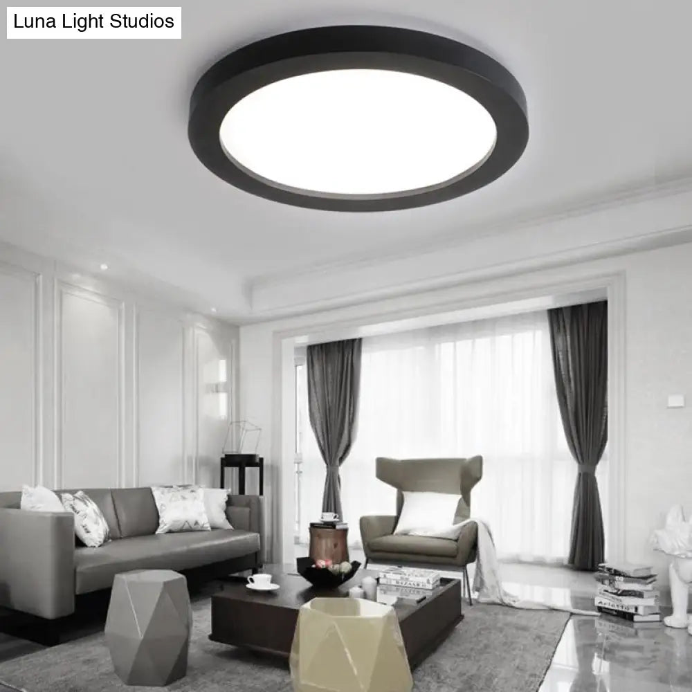 Minimalistic Led Black Flush Mount Ceiling Light Fixture - Plate Metal Recessed Diffuser