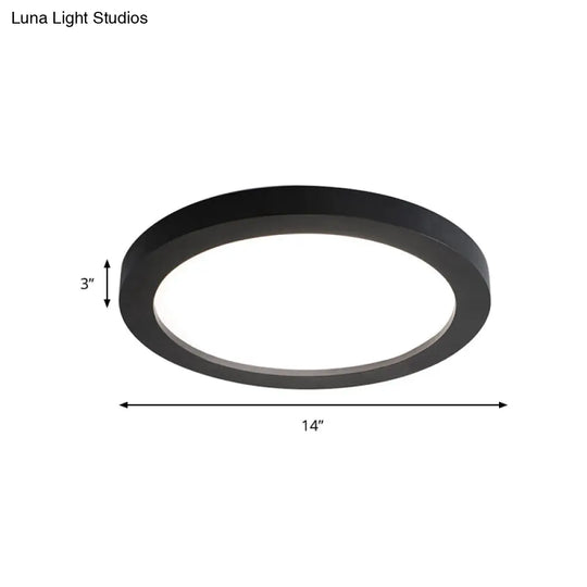 Minimalistic Led Black Flush Mount Ceiling Light Fixture - Plate Metal Recessed Diffuser 14/18/21.5