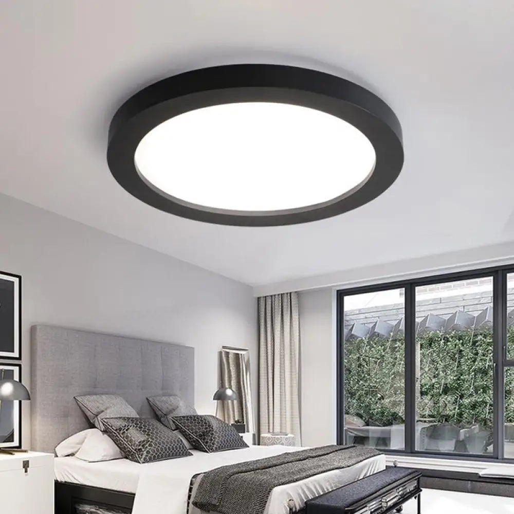 Minimalistic Led Black Flush Mount Ceiling Light Fixture - Plate Metal Recessed Diffuser