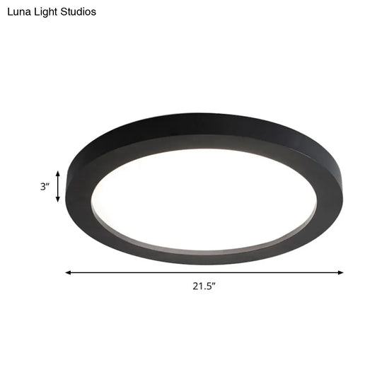 Minimalistic Led Black Flush Mount Ceiling Light Fixture - Plate Metal Recessed Diffuser 14/18/21.5