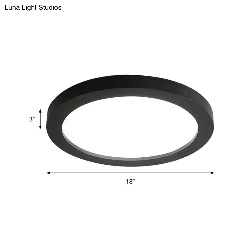 Minimalistic Led Black Flush Mount Ceiling Light Fixture - Plate Metal Recessed Diffuser