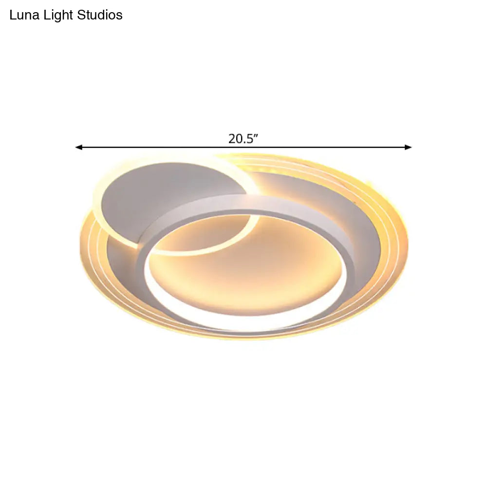 Minimalistic Led Ceiling Flush Mount Lamp Metallic Round Design 16.5’/20.5’ Wide Warm/White Light