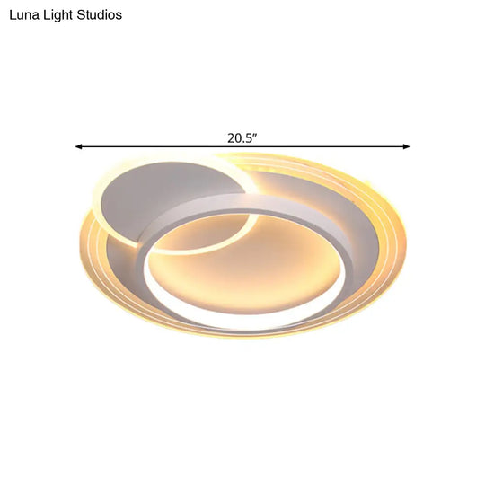 Minimalistic Led Ceiling Flush Mount Lamp Metallic Round Design 16.5’/20.5’ Wide Warm/White Light