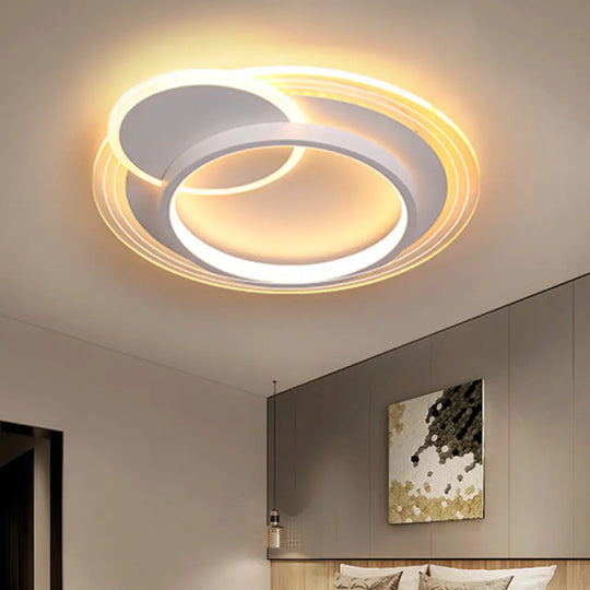 Minimalistic Led Ceiling Flush Mount Lamp Metallic Round Design 16.5’/20.5’ Wide Warm/White