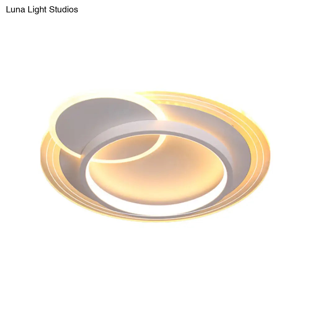 Minimalistic Led Ceiling Flush Mount Lamp Metallic Round Design 16.5’/20.5’ Wide Warm/White Light