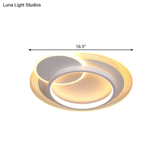 Minimalistic Led Ceiling Flush Mount Lamp Metallic Round Design 16.5’/20.5’ Wide Warm/White Light