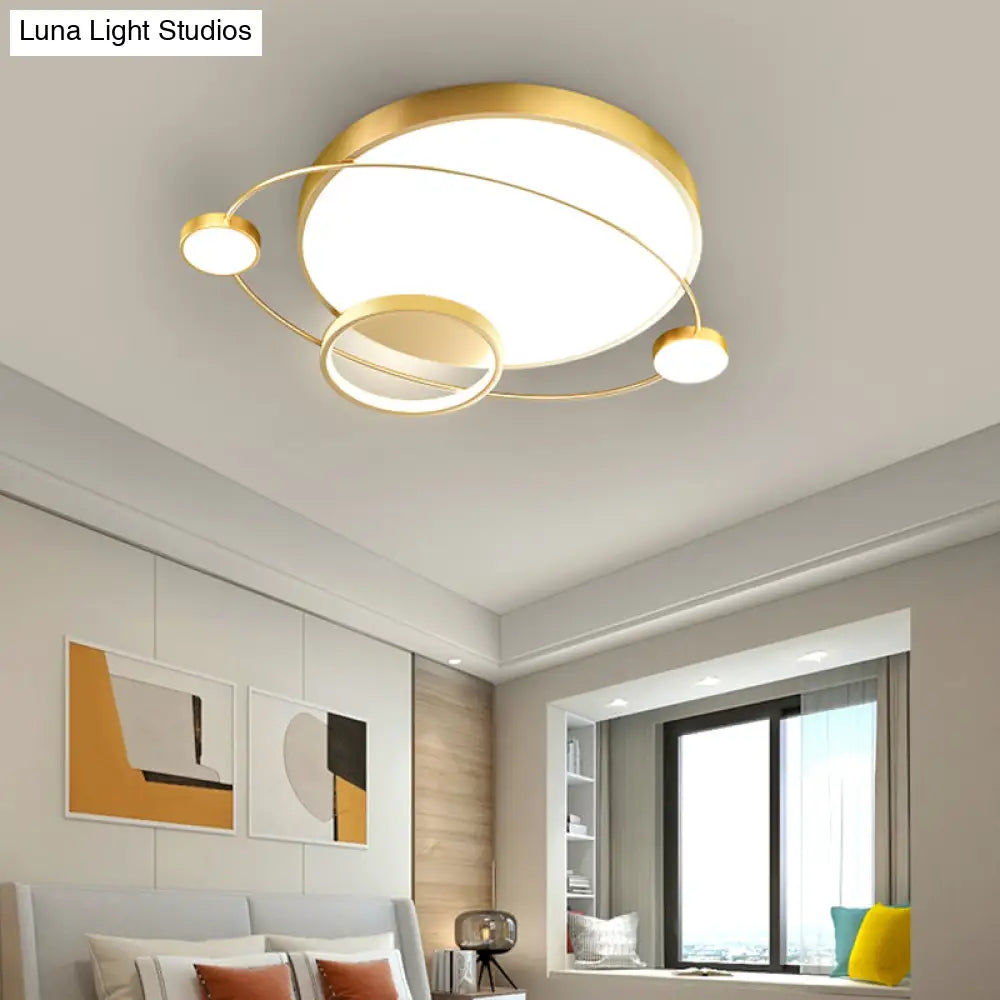 Minimalistic Led Ceiling Lamp For Bedroom With Orbit Shape And Acrylic Material