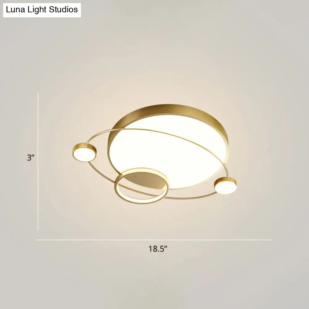 Minimalistic Led Ceiling Lamp For Bedroom With Orbit Shape And Acrylic Material Gold / 18.5 Remote