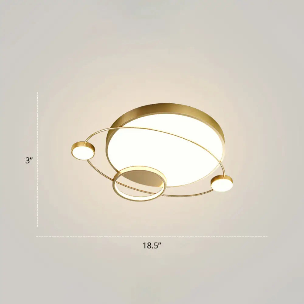 Minimalistic Led Ceiling Lamp For Bedroom With Orbit Shape And Acrylic Material Gold / 18.5’