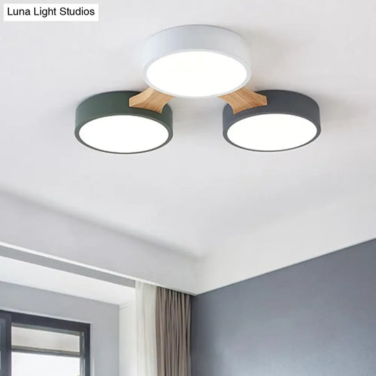 Minimalistic Led Ceiling Light Fixture - Wooden Flush Mount For Bedroom & Dining Room