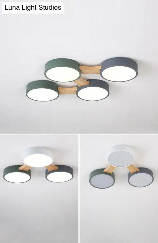 Minimalistic Led Ceiling Light Fixture - Wooden Flush Mount For Bedroom & Dining Room