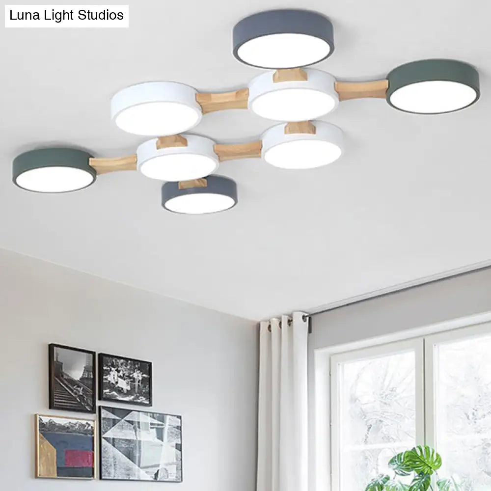 Minimalistic Led Ceiling Light Fixture - Wooden Flush Mount For Bedroom & Dining Room