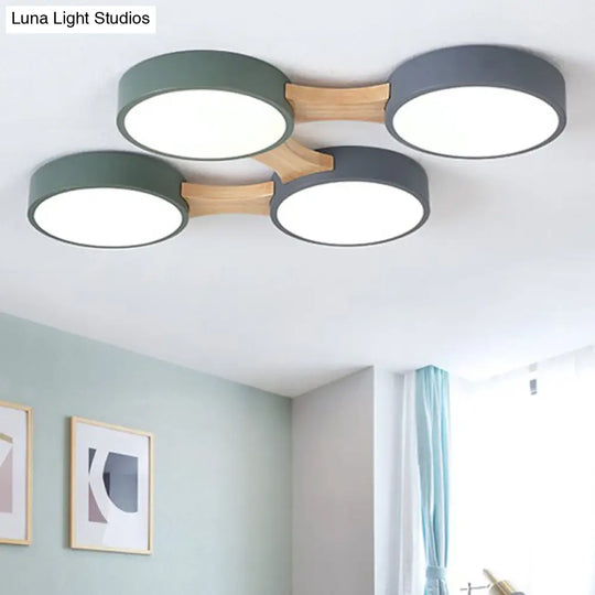 Minimalistic Led Ceiling Light Fixture - Wooden Flush Mount For Bedroom & Dining Room