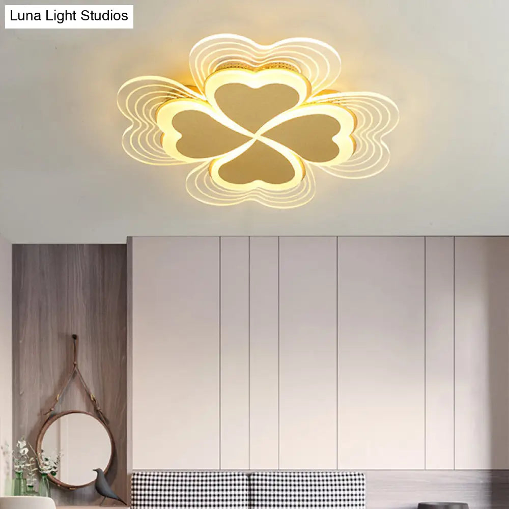 Minimalistic Led Ceiling Mount Light For Bedroom - Acrylic Clover Design