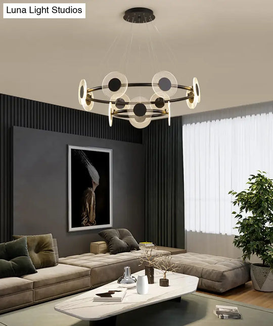 Minimalistic Led Circles Suspension Lamp: Acrylic Chandelier Pendant Light For Living Room