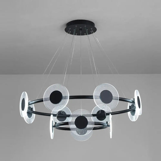 Minimalistic Led Circles Suspension Lamp: Acrylic Chandelier Pendant Light For Living Room Black /