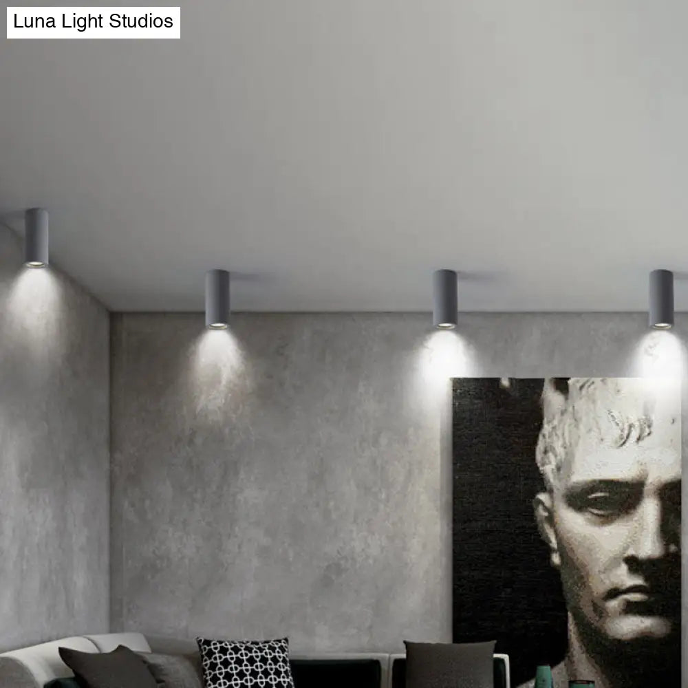 Minimalistic Led Cylinder Flush Ceiling Light - Cement Gray Mount Fixture