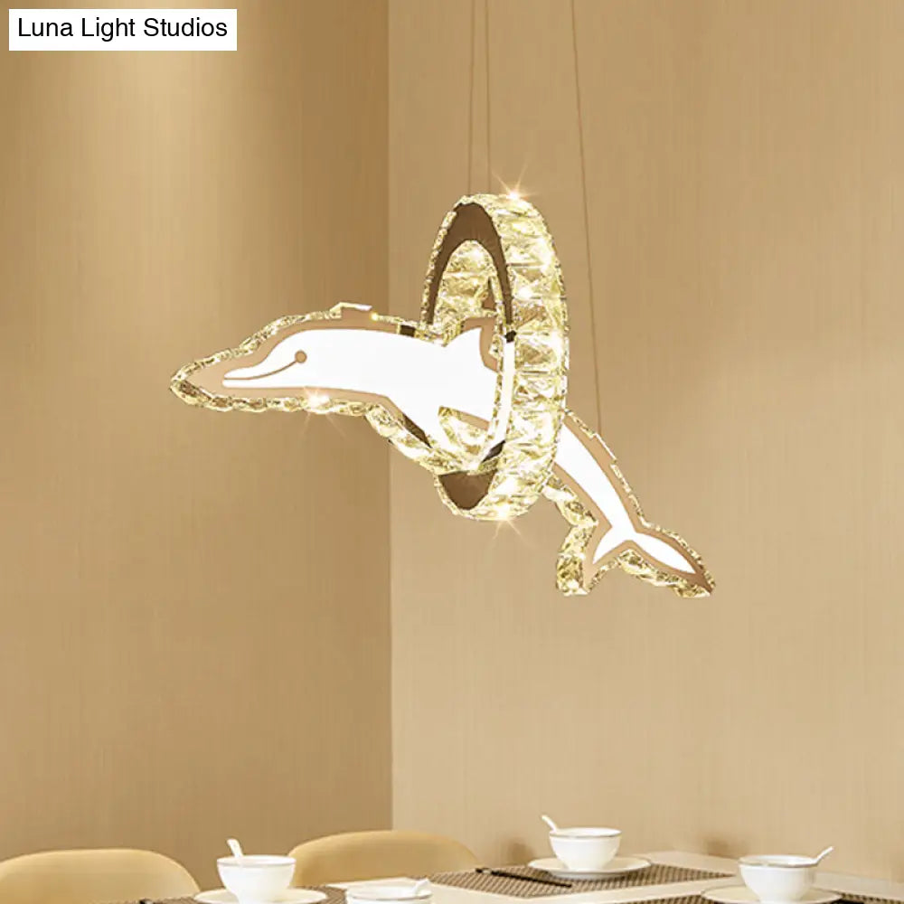 Minimalistic Led Dolphin Chandelier: Clear Crystal Pendant For Dining Room Lighting