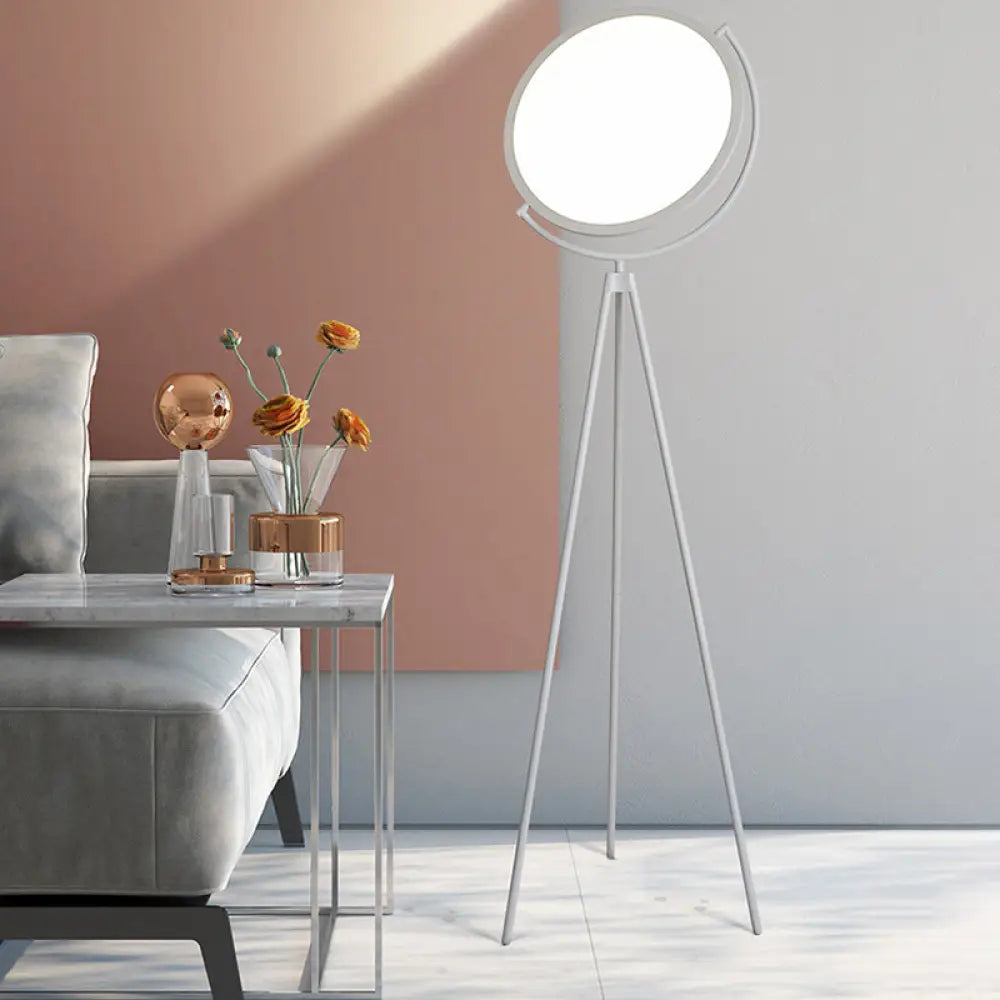 Minimalistic Led Floor Lamp: Rotatable Disc Design And Acrylic Tripod Stand For Living Room White