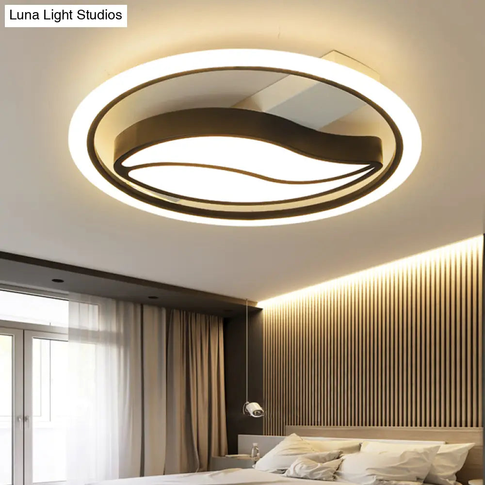 Minimalistic Led Flush Ceiling Light For Bedroom - Acrylic Loop Semi Mount Lighting Black / 16 Third