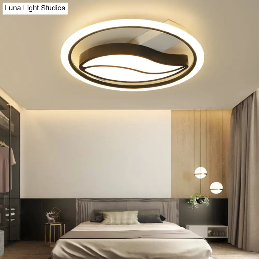 Minimalistic Led Flush Ceiling Light For Bedroom - Acrylic Loop Semi Mount Lighting Black / 16