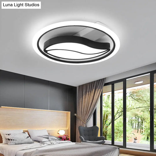 Minimalistic Led Flush Ceiling Light For Bedroom - Acrylic Loop Semi Mount Lighting Black / 16 White