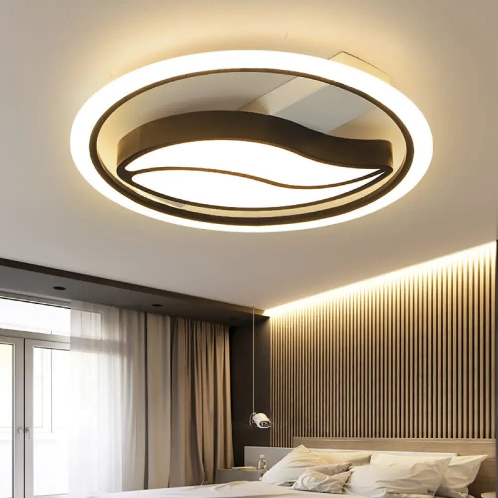 Minimalistic Led Flush Ceiling Light For Bedroom - Acrylic Loop Semi Mount Lighting Black / 16’