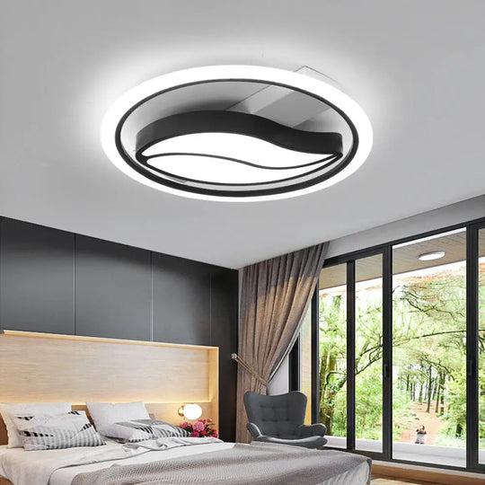 Minimalistic Led Flush Ceiling Light For Bedroom - Acrylic Loop Semi Mount Lighting Black / 16’
