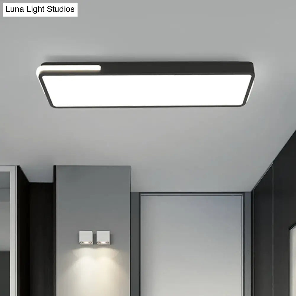 Minimalistic Led Flush Light In Black - Rectangular Corridor Mount With Acrylic Cover