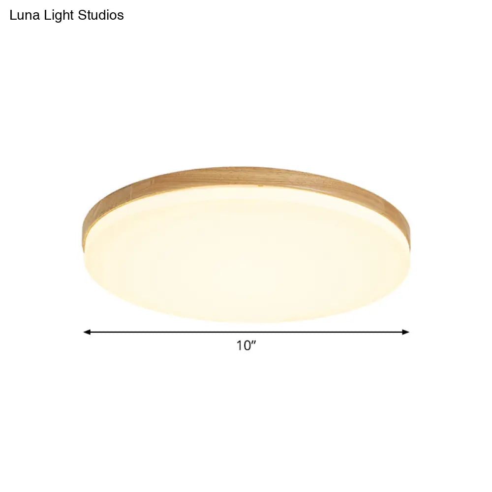 Minimalistic Led Flush Mount Bedroom Light In Beige With Circular Acrylic Shade 10’/15’/19’ W