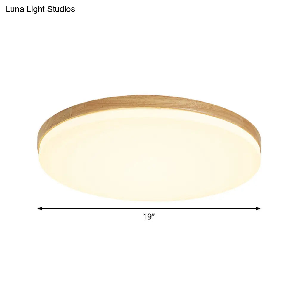 Minimalistic Led Flush Mount Bedroom Light In Beige With Circular Acrylic Shade 10/15/19 W