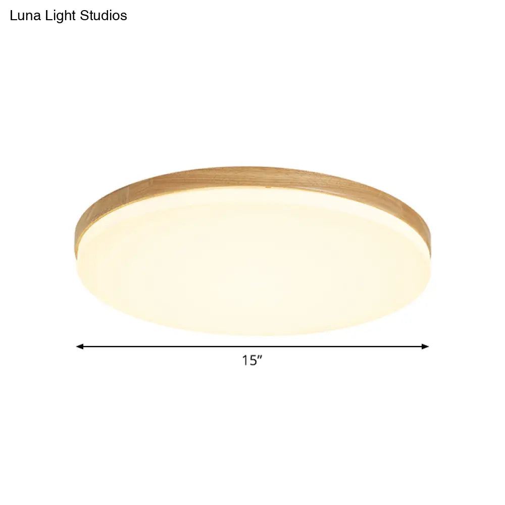 Minimalistic Led Flush Mount Bedroom Light In Beige With Circular Acrylic Shade 10/15/19 W