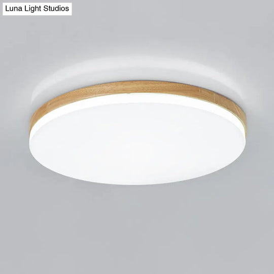 Minimalistic Led Flush Mount Bedroom Light In Beige With Circular Acrylic Shade 10/15/19 W