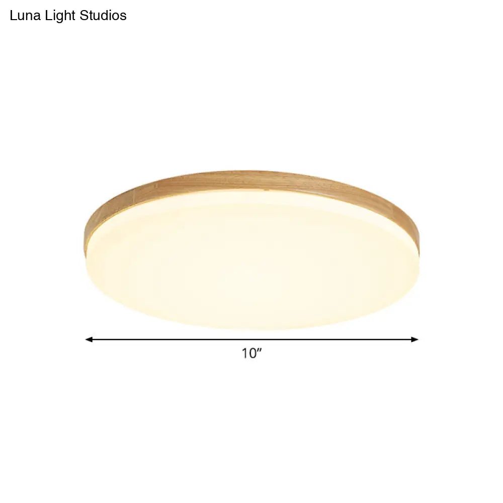 Minimalistic Led Flush Mount Bedroom Light In Beige With Circular Acrylic Shade 10/15/19 W