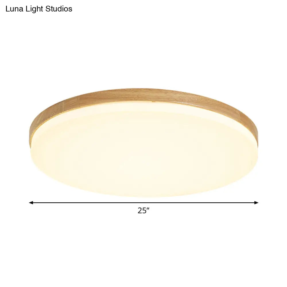 Minimalistic Led Flush Mount Bedroom Light In Beige With Circular Acrylic Shade 10/15/19 W