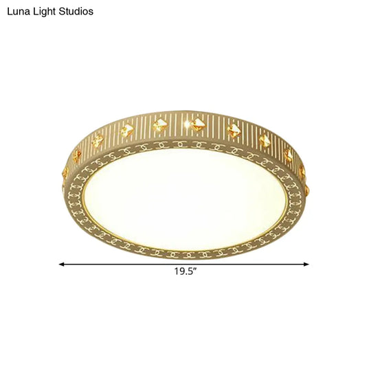 Minimalistic Led Flush Mount Ceiling Light With Crystal Deco Round Metallic White Lamp 19.5/23.5