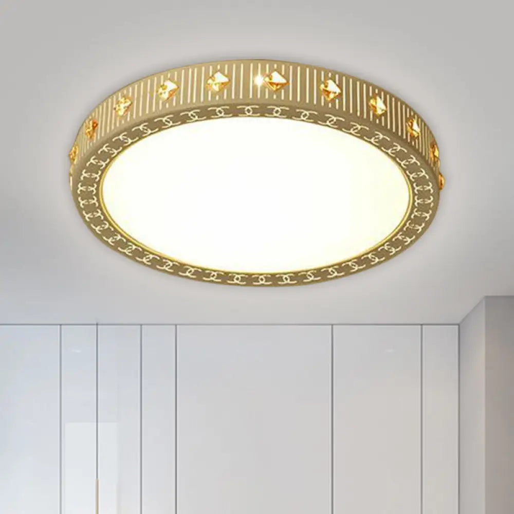 Minimalistic Led Flush Mount Ceiling Light With Crystal Deco Round Metallic White Lamp 19.5/23.5