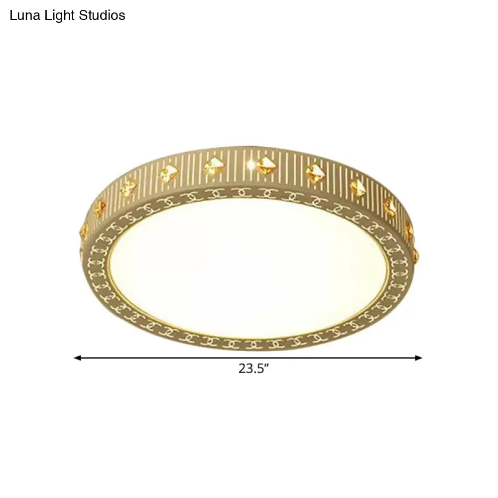 Minimalistic Led Flush Mount Ceiling Light With Crystal Deco Round Metallic White Lamp 19.5/23.5