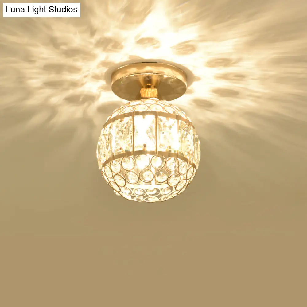 Minimalistic Led Flushmount Lighting: Cylinder/Globe Shaped Crystal Lamp Gold - Finished