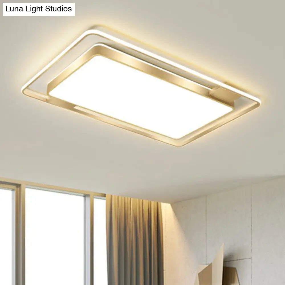 Minimalistic Led Metal Flush Mount Ceiling Light With Recessed Diffuser - Golden Rectangular Design